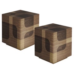 Set of 2 Bodega Side Tables Nightstands in Warm Wood Marquetry by Joel Escalona