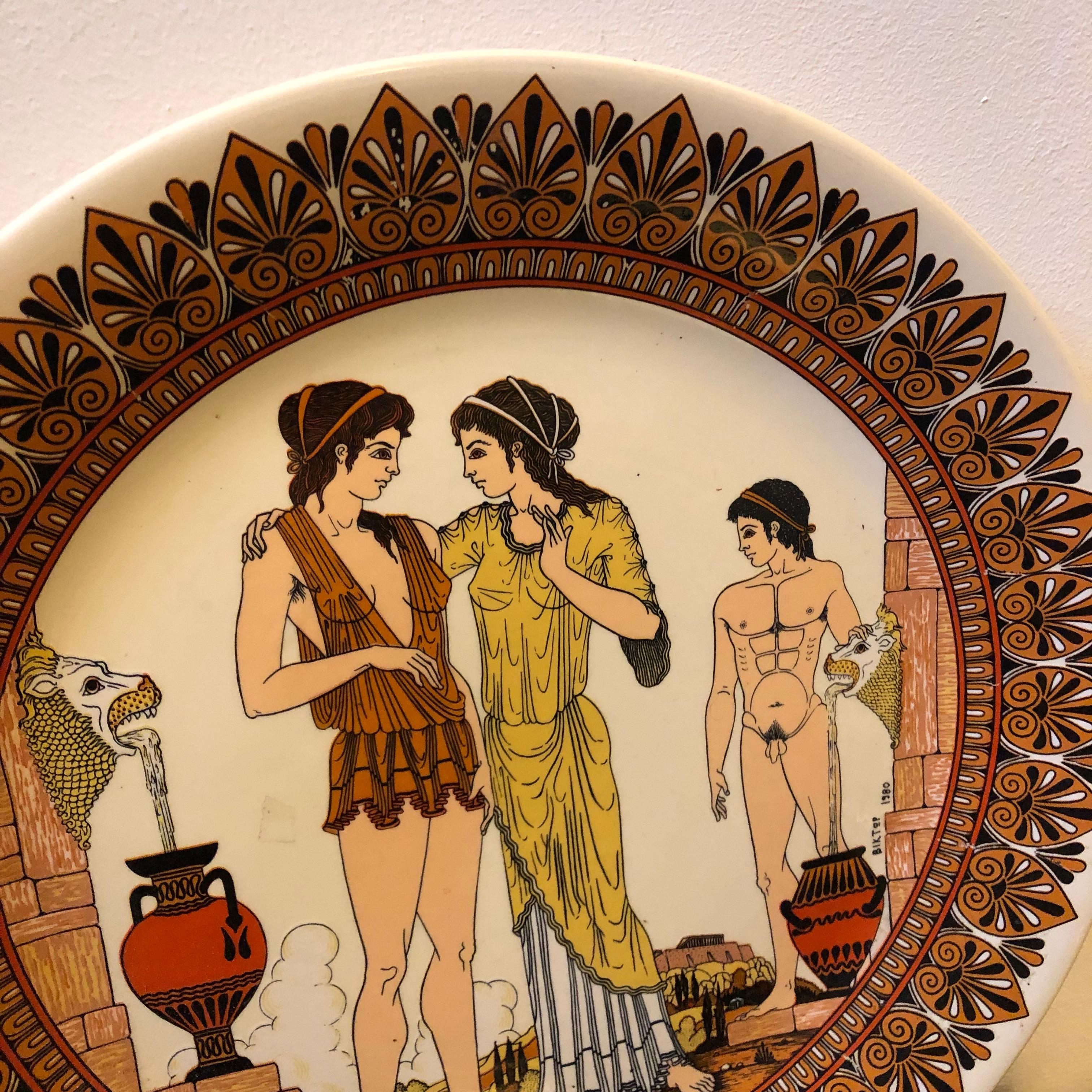 20th Century Set of Two Neoclassical Ceramic Greek Mural Plates