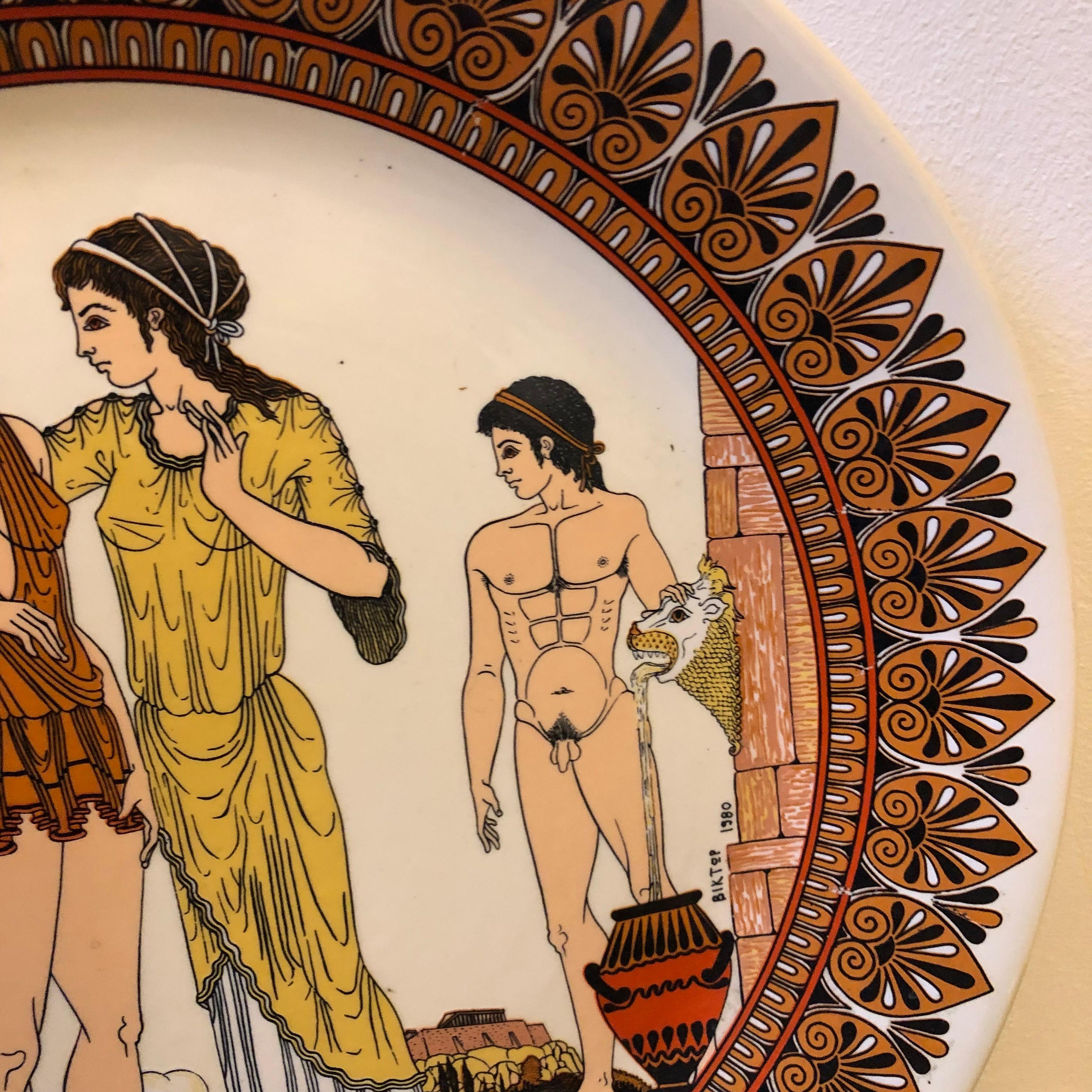 Set of Two Neoclassical Ceramic Greek Mural Plates 2
