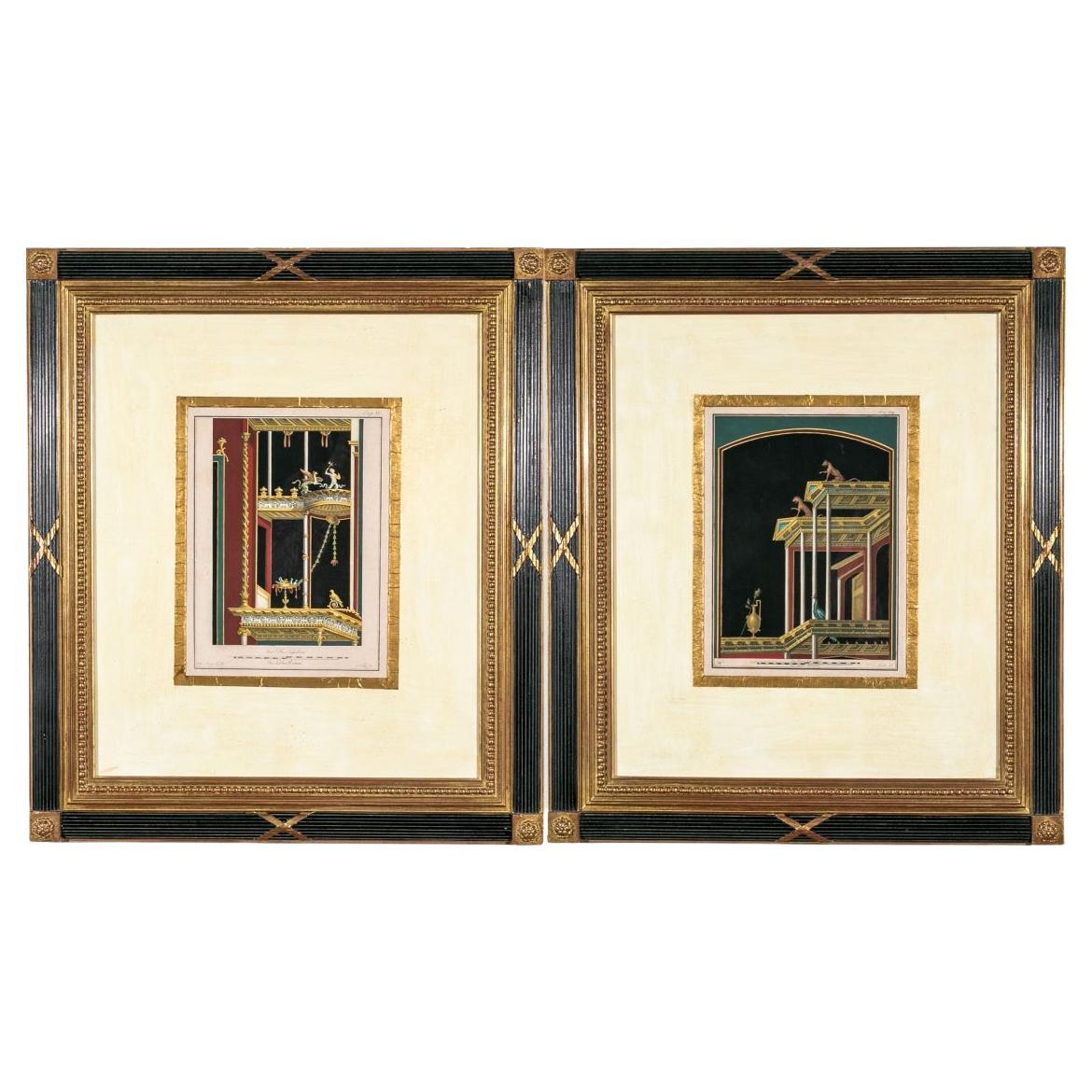 Set Of Two Neoclassical Style Framed Hand-colored 18th C. Engravings #3