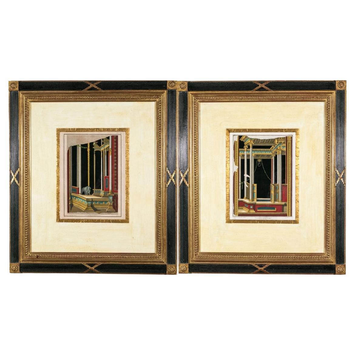 Set Of Two Neoclassical Style Framed Hand-colored 18th C. Engravings