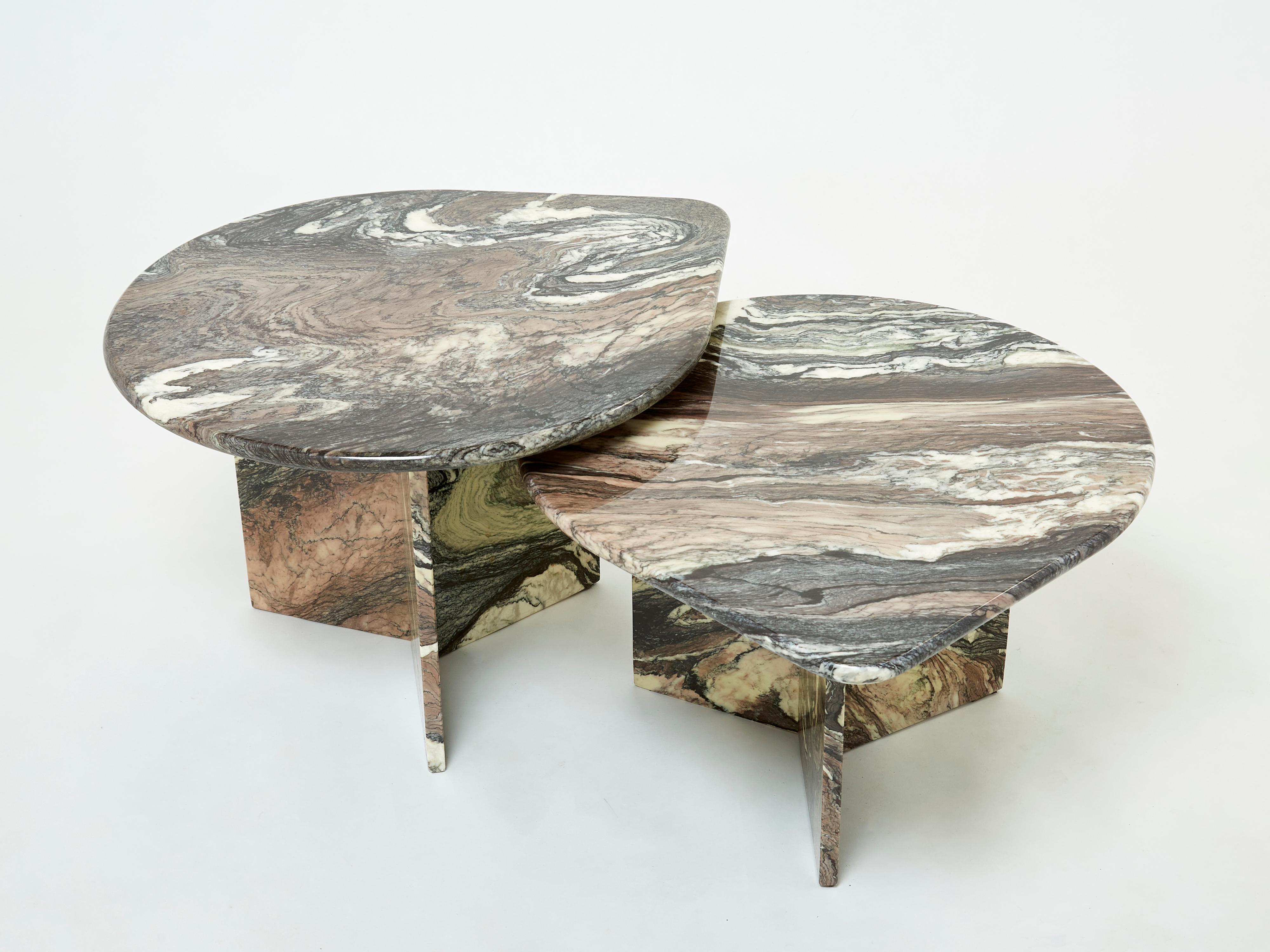 Set of Two Nesting Coffee Tables Sicilian Marble 1970s In Good Condition In Paris, IDF