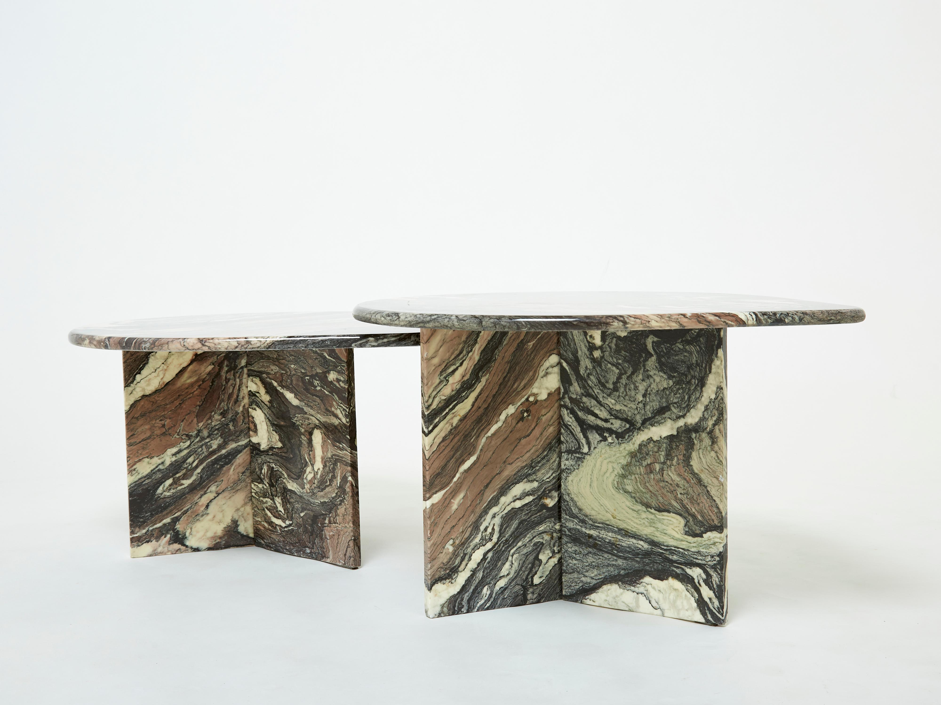 Set of Two Nesting Coffee Tables Sicilian Marble 1970s 1