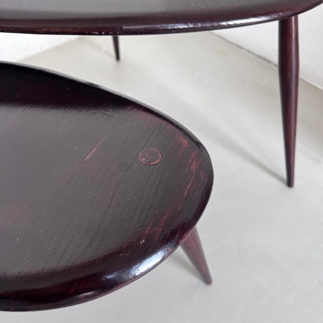Set of Two Nesting Tables in Wood, Organic Shape, Living Room, Bedside Tables 1