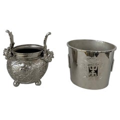 Set of Two Nickle Plated Cachepot