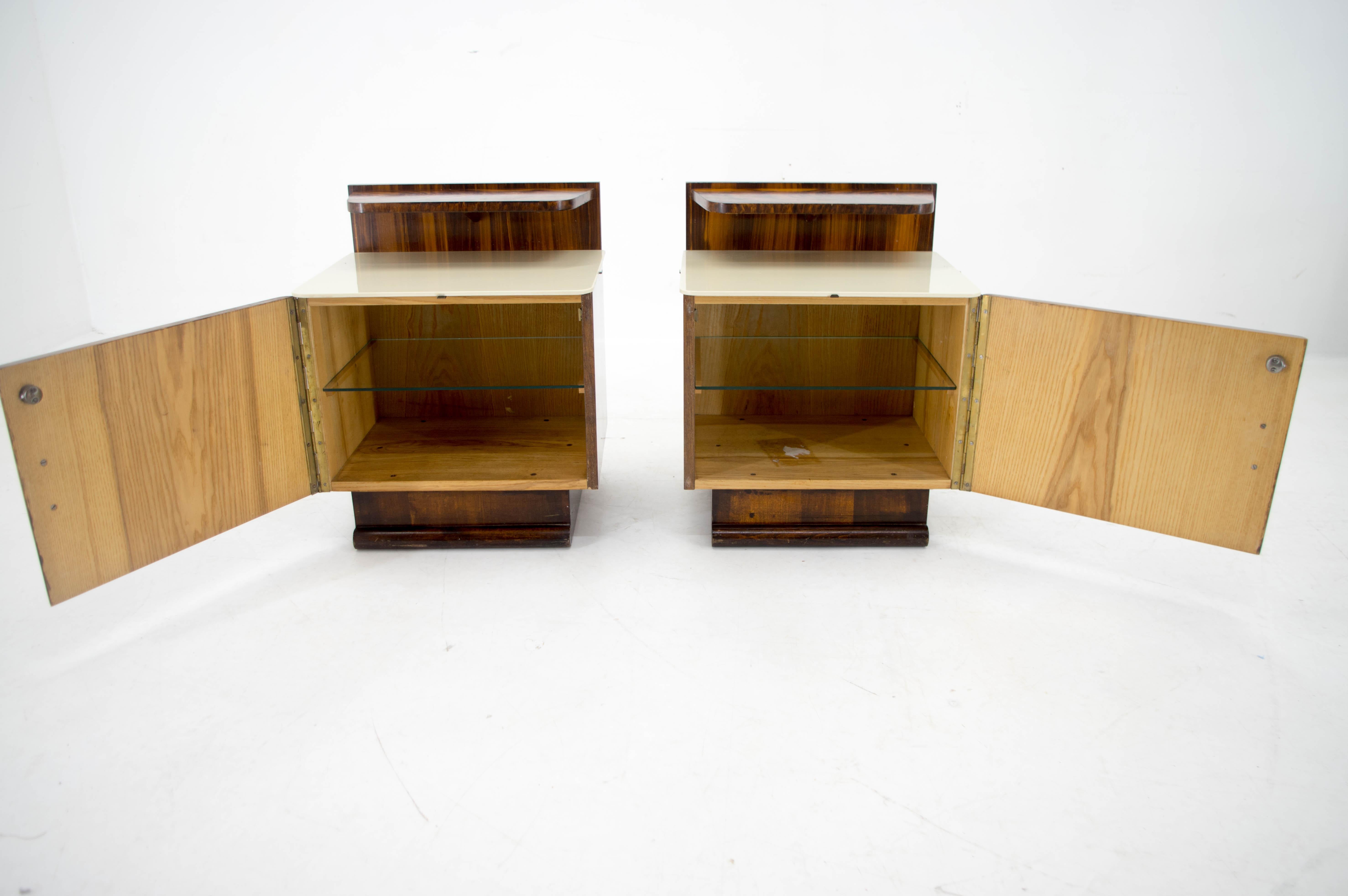 Glass Set of Two Night Stands by Halabala for UP Zavody, 1940s For Sale