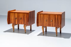 Set of Two Night Stands in Zebra Wood and Brass, 1960's, France