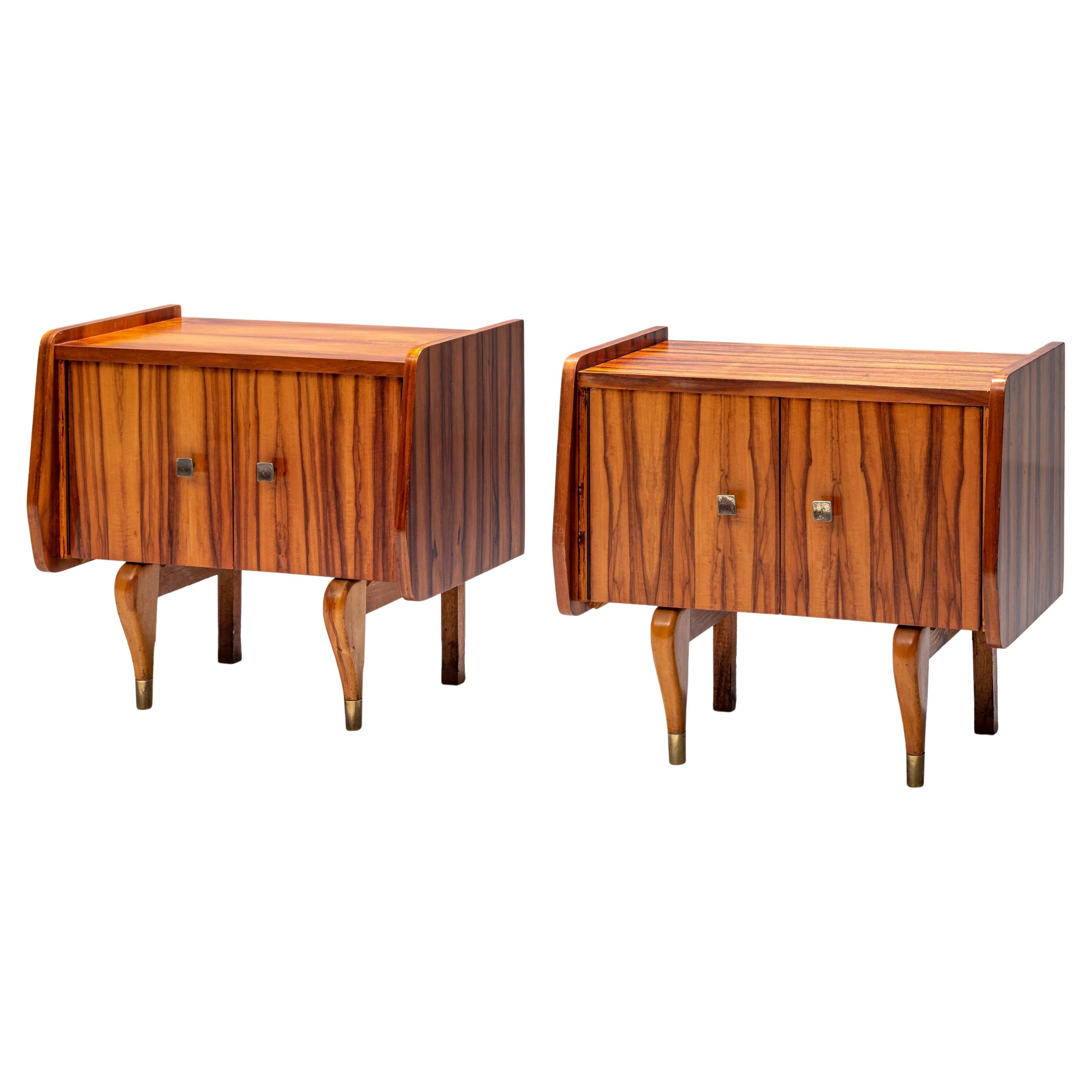 Set of Two Night Stands in Zebra Wood and Brass, 1960's, France