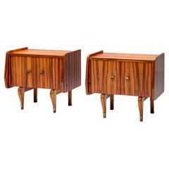 Set of Two Night Stands in Zebra Wood and Brass, 1960's, France