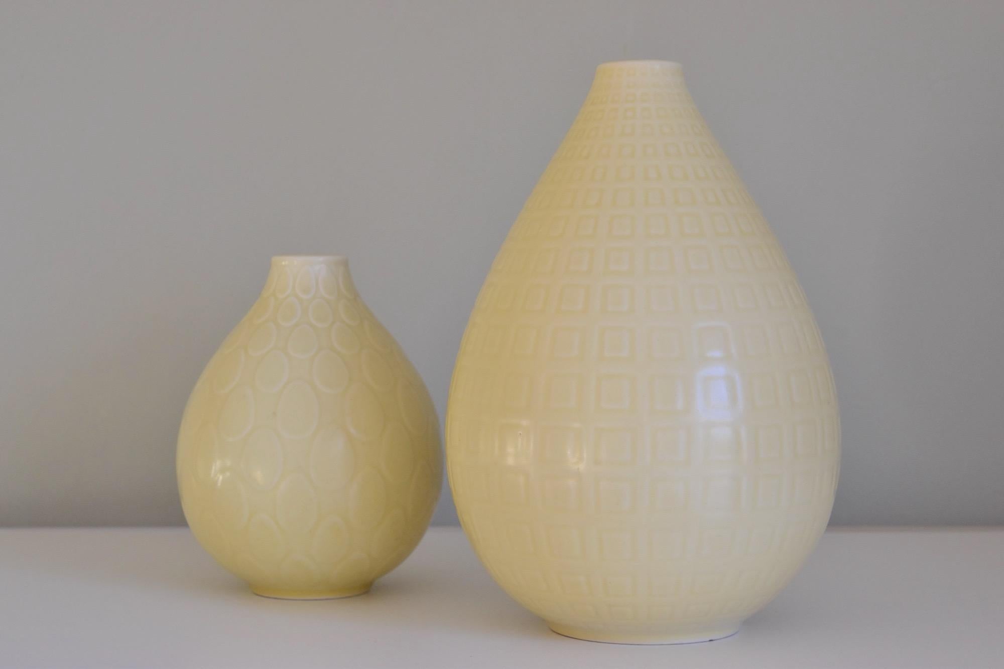 Set of Two Nils Thorsson Yellow Faience Marselis Vase Aluminia Royal Copenhagen For Sale 3