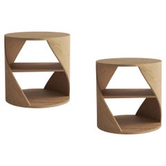 Set of Two MYDNA Side Table, Nightstand in Oak Wood Finish by Joel Escalona