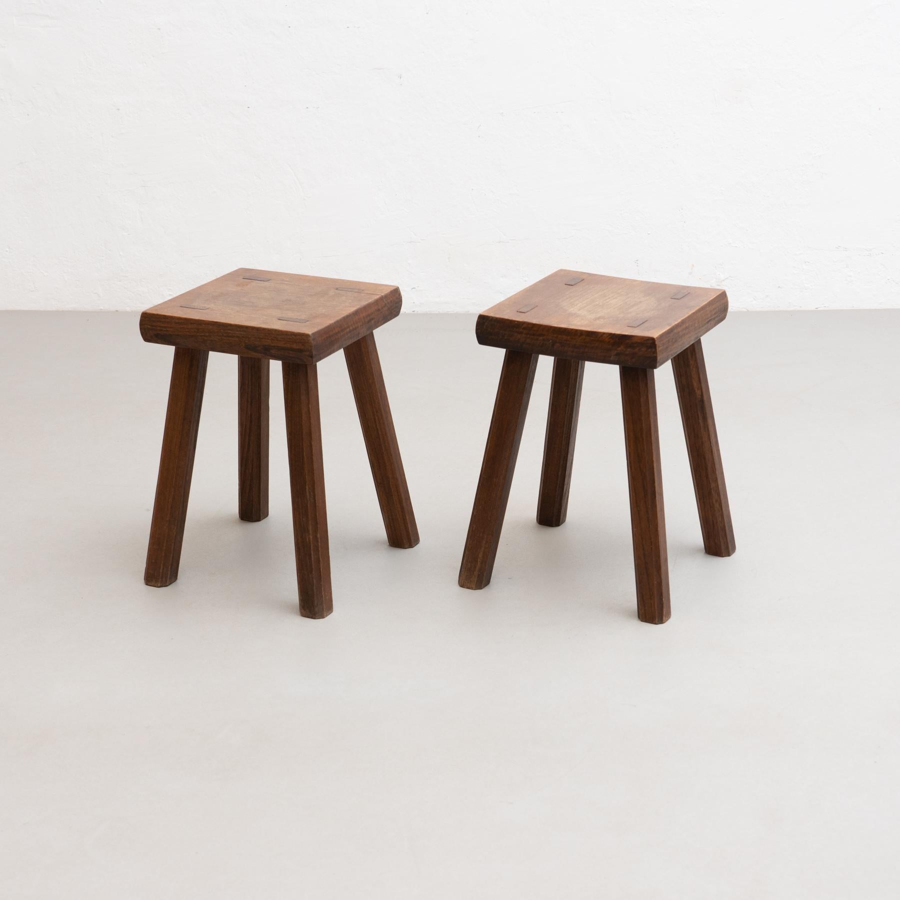 Set of Two Oak Stools in Style of Pierre Chapo, circa 1960 3