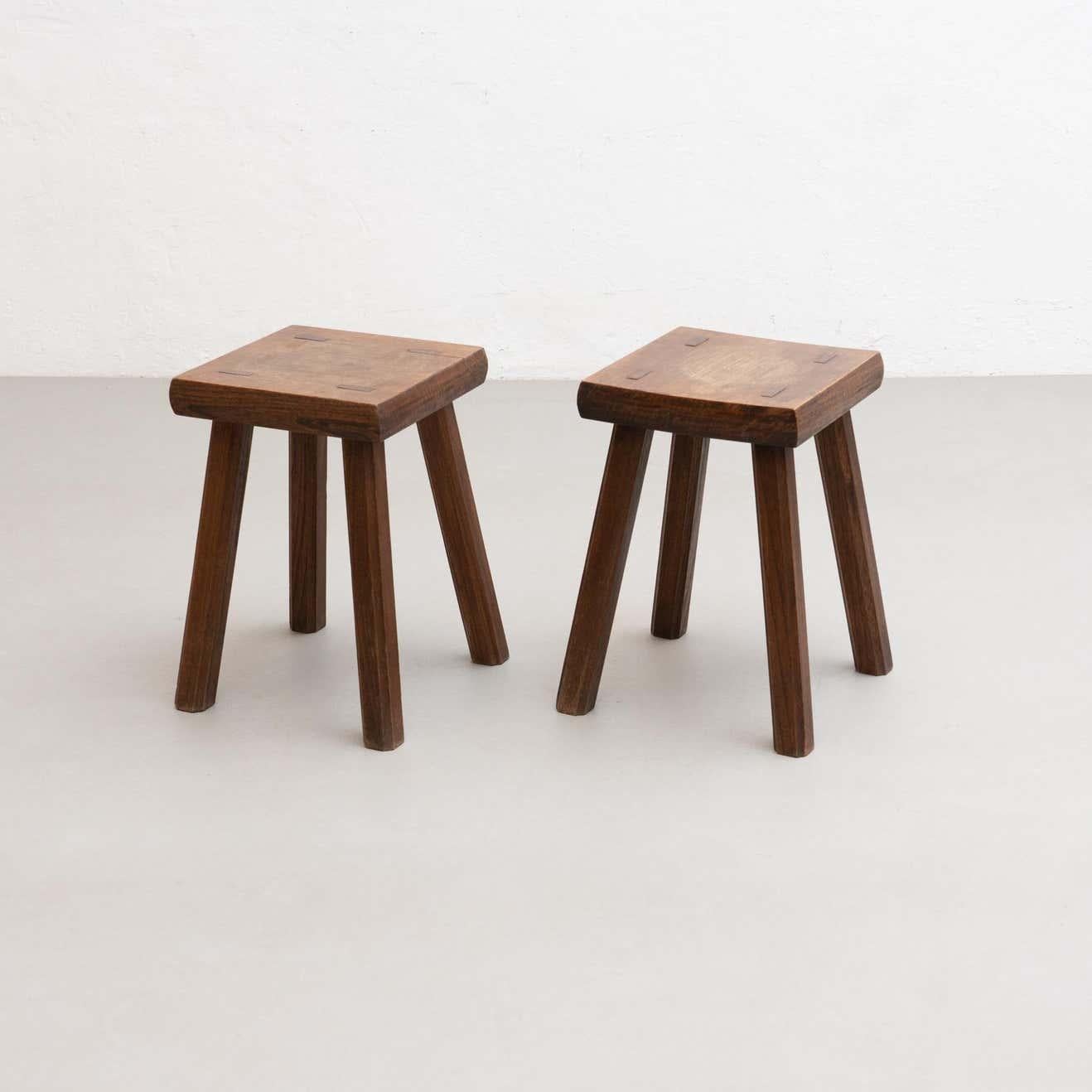 Set of Two Oak Stools in Style of Pierre Chapo, circa 1960 For Sale 2