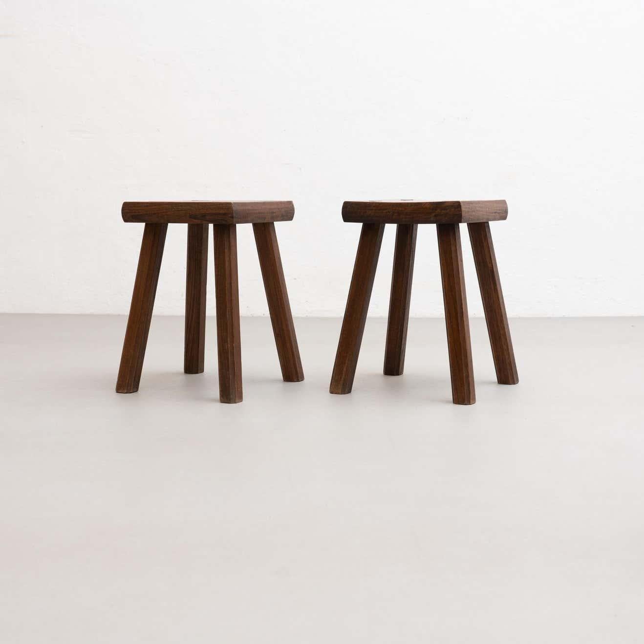 Set of Two Oak Stools in Style of Pierre Chapo, circa 1960 For Sale 4