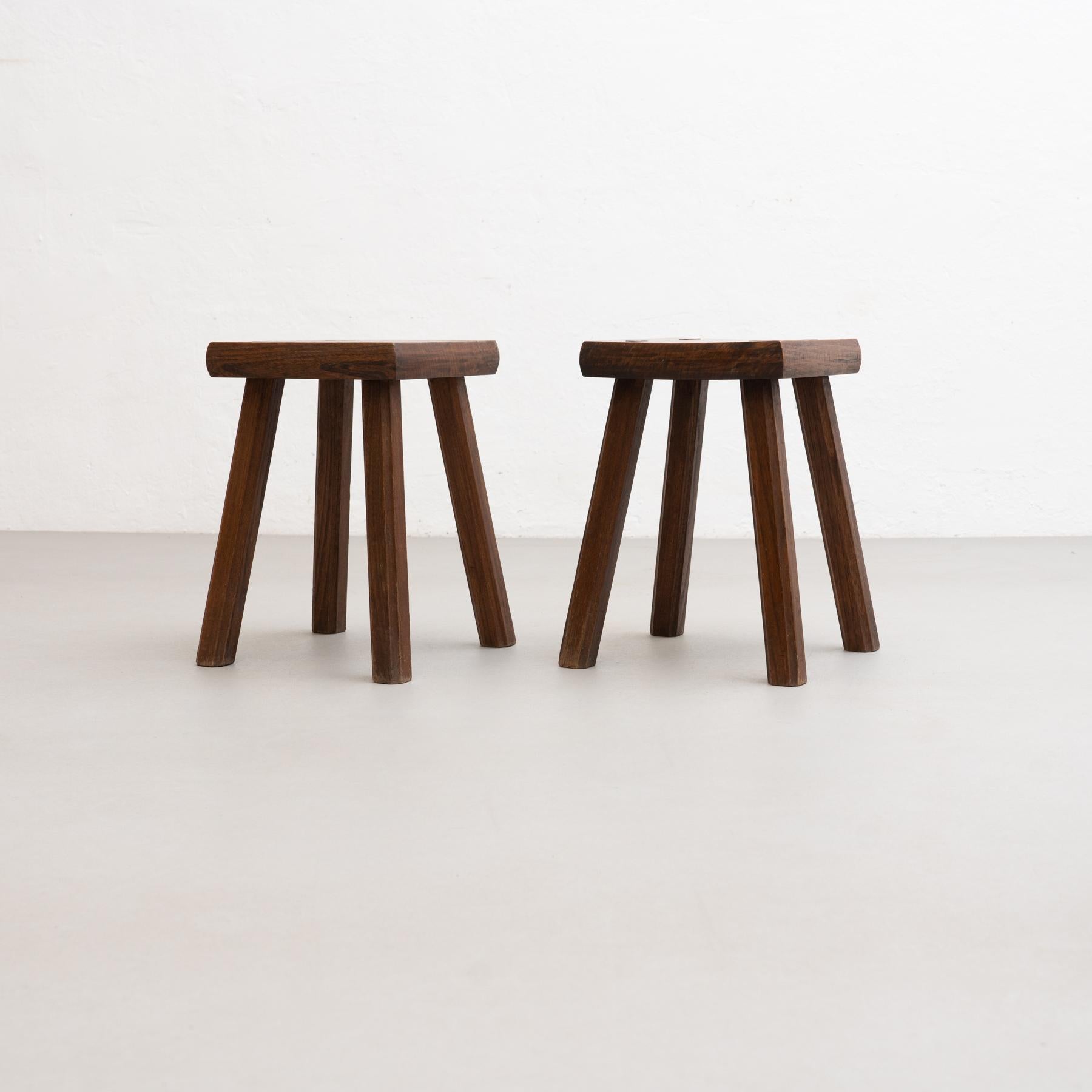 Set of Two Oak Stools in Style of Pierre Chapo, circa 1960 4