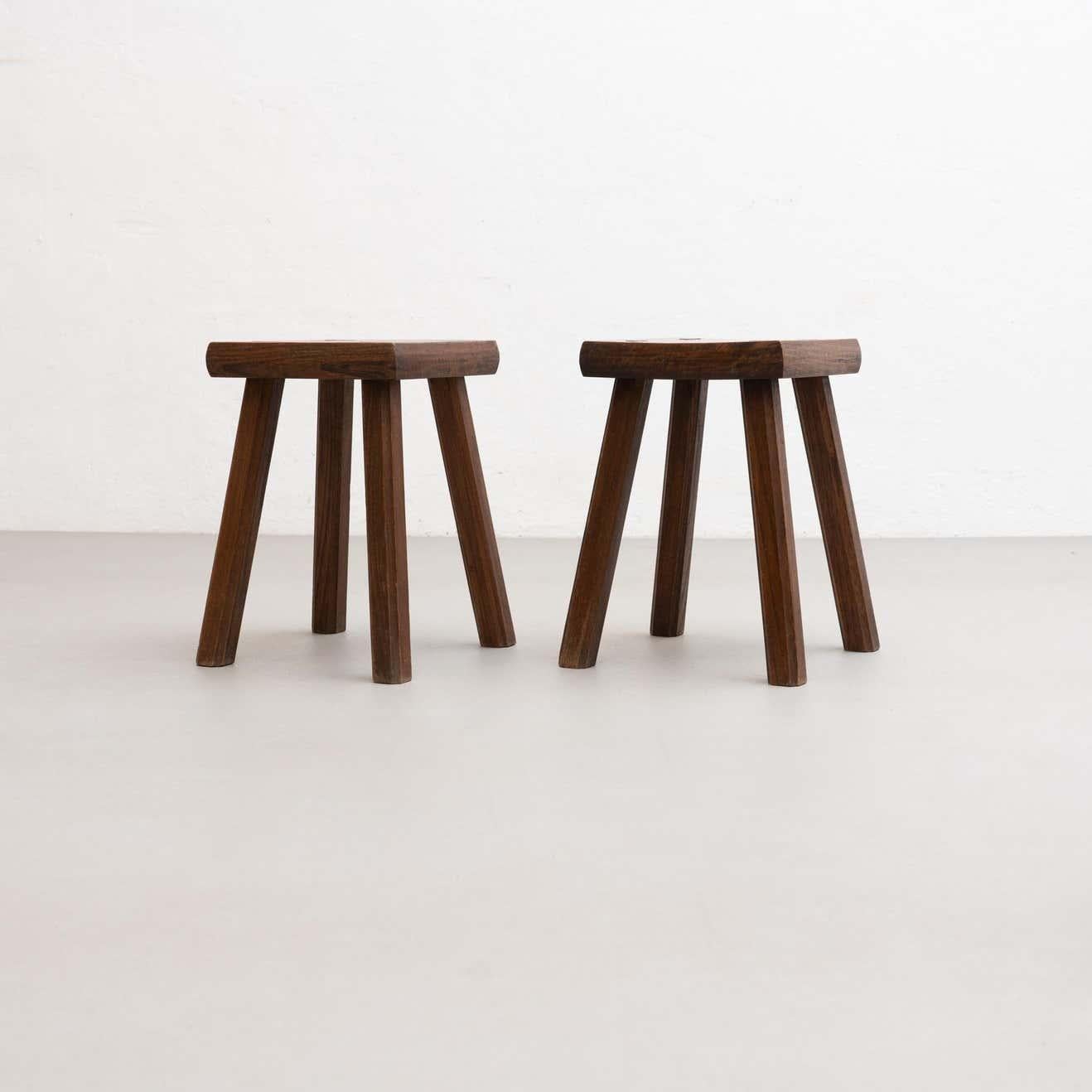 Set of Two Oak Stools in Style of Pierre Chapo, circa 1960 For Sale 3