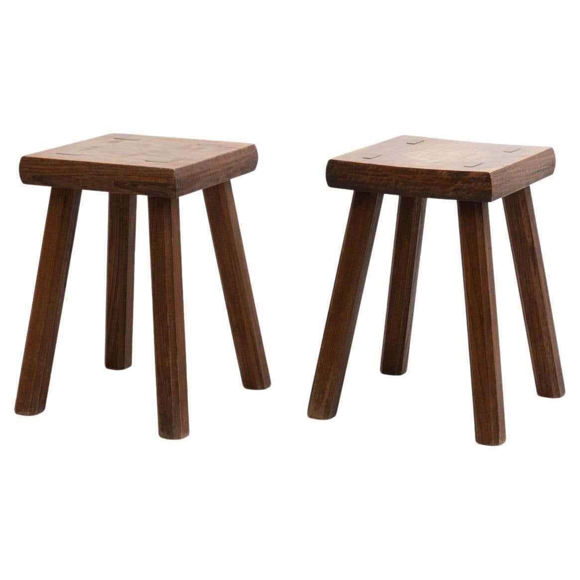 Set of Two Oak Stools in Style of Pierre Chapo, circa 1960 For Sale 7