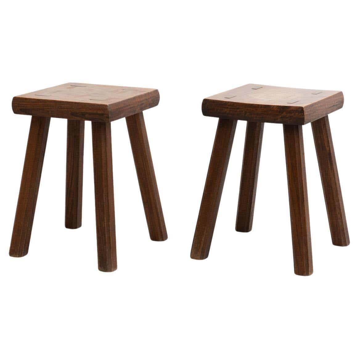 Set of Two Oak Stools in Style of Pierre Chapo, circa 1960 For Sale 6