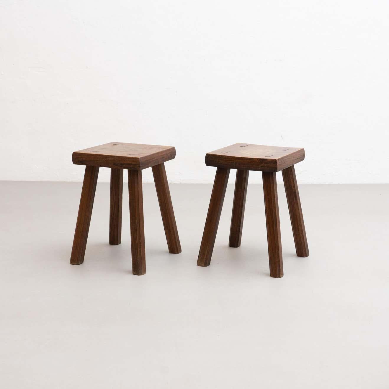 Set of Two Oak Stools in Style of Pierre Chapo, circa 1960 For Sale 2