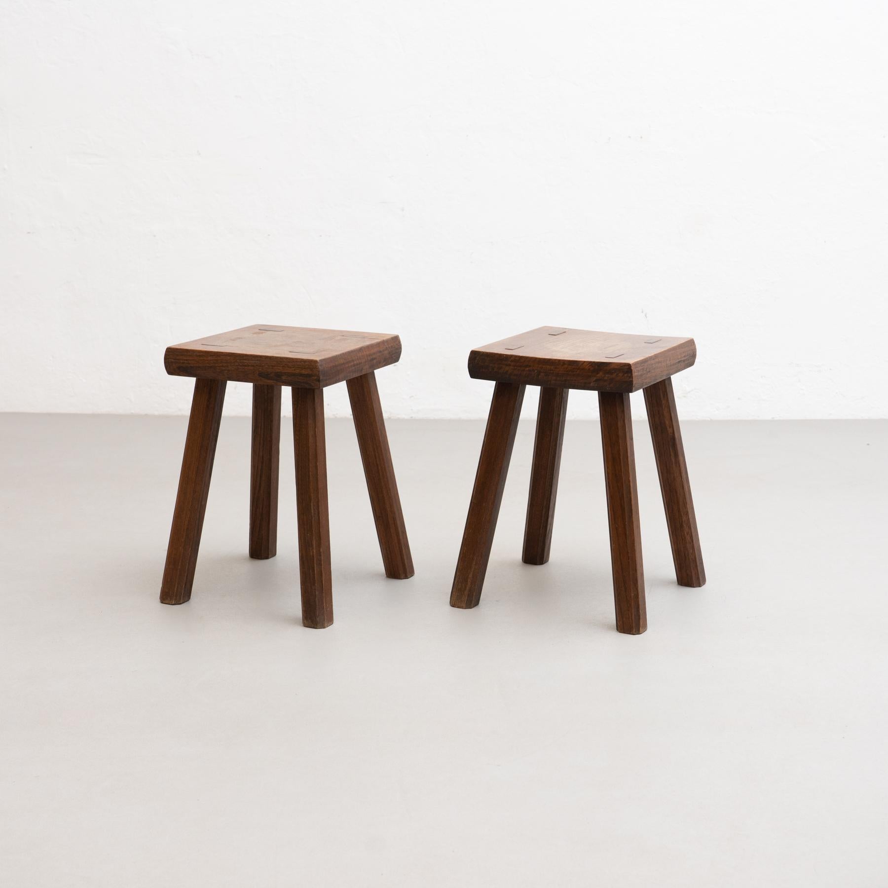 Set of Two Oak Stools in Style of Pierre Chapo, circa 1960 2