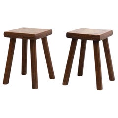 Set of Two Oak Stools in Style of Pierre Chapo, circa 1960