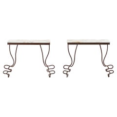 Set of Two of Serpentine Legged Iron Console Tables, France, 1960s. 