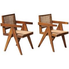 Set of Two "Office Cane Chairs" by Pierre Jeanneret