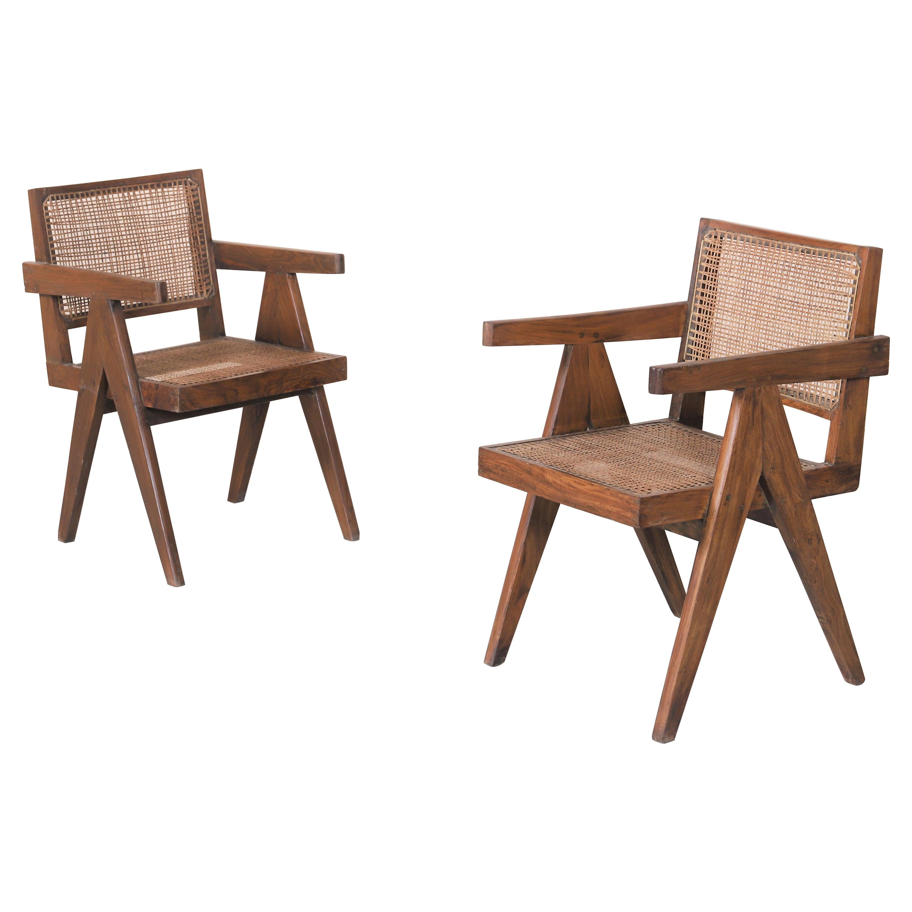 Set of Two "Office Cane Chairs" circa 1955 by Pierre Jeanneret