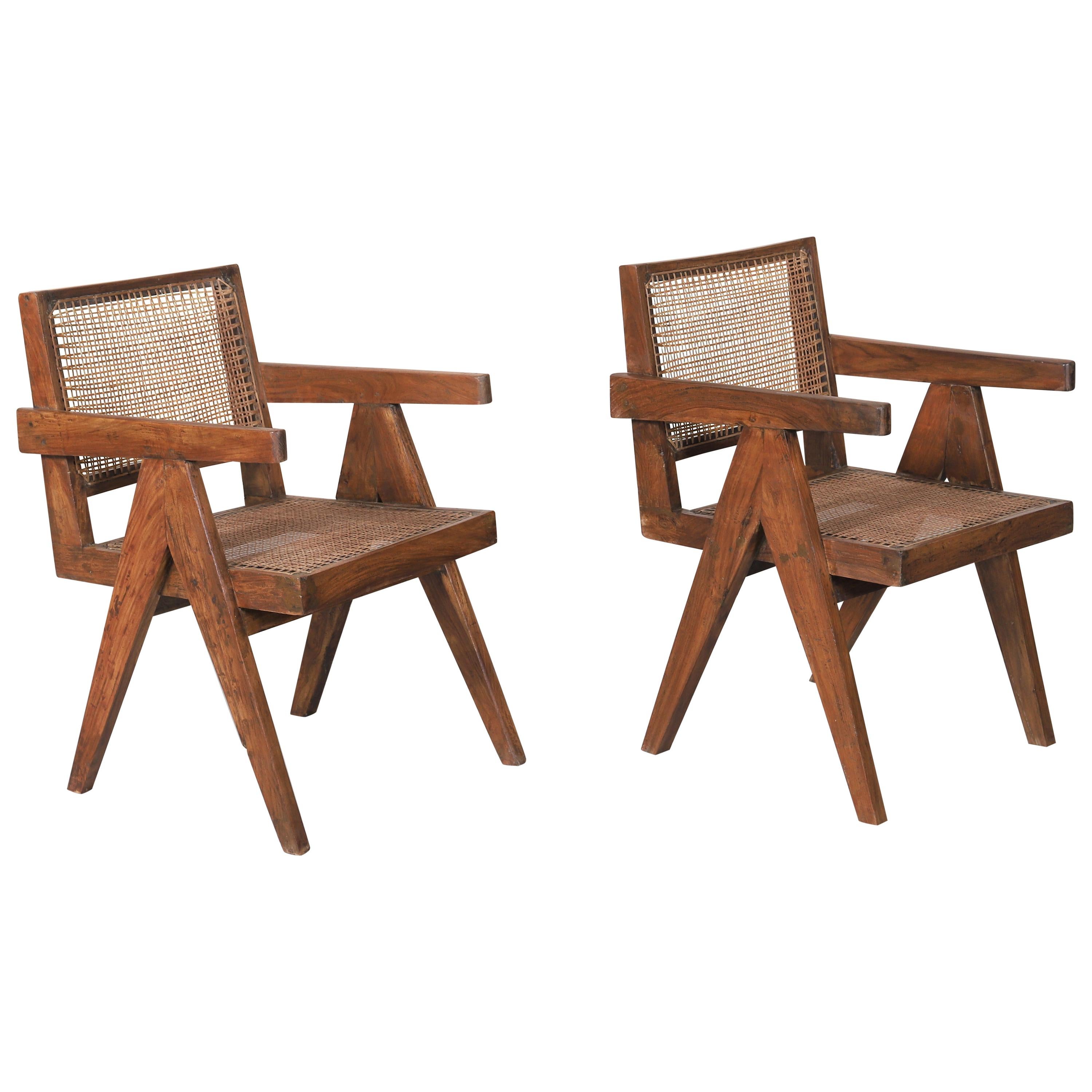 Set of Two "Office Cane Chairs" circa 1955 by Pierre Jeanneret at 1stDibs