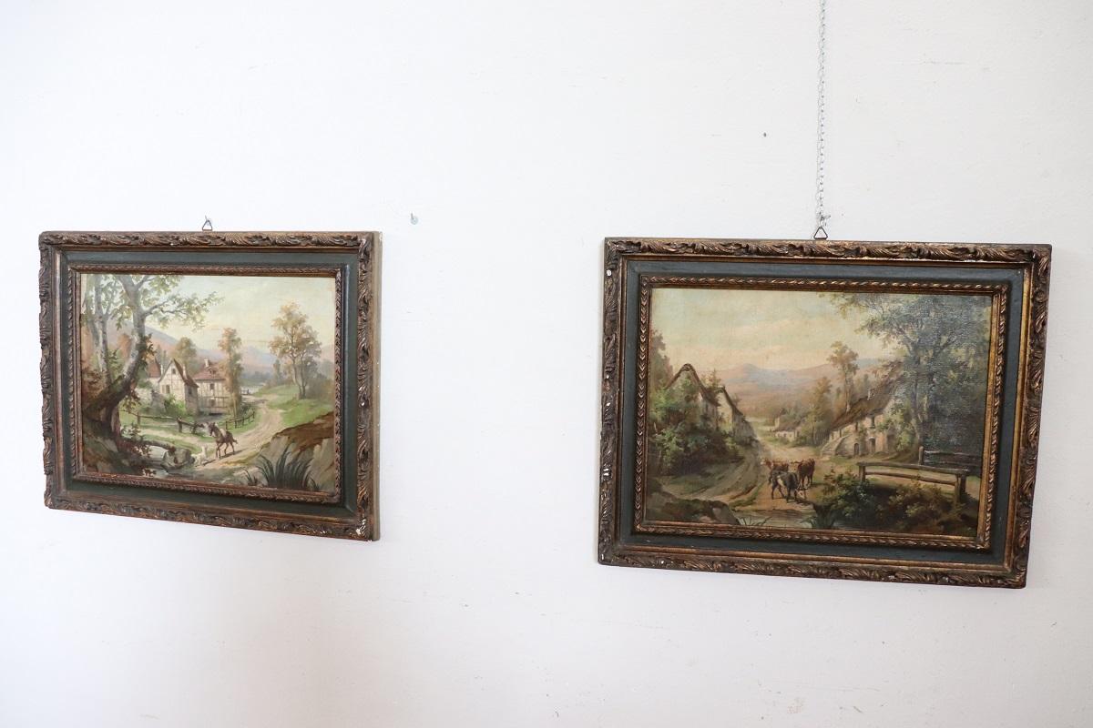 We present to you a stunning pair of oil paintings on canvas, each bearing a signature in red at the bottom right and dated 1890. While the identity of the artist remains elusive, as these paintings do not come with a certificate of attribution,