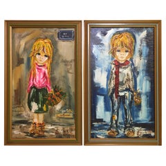 Set of Two Oil Paintings of Children