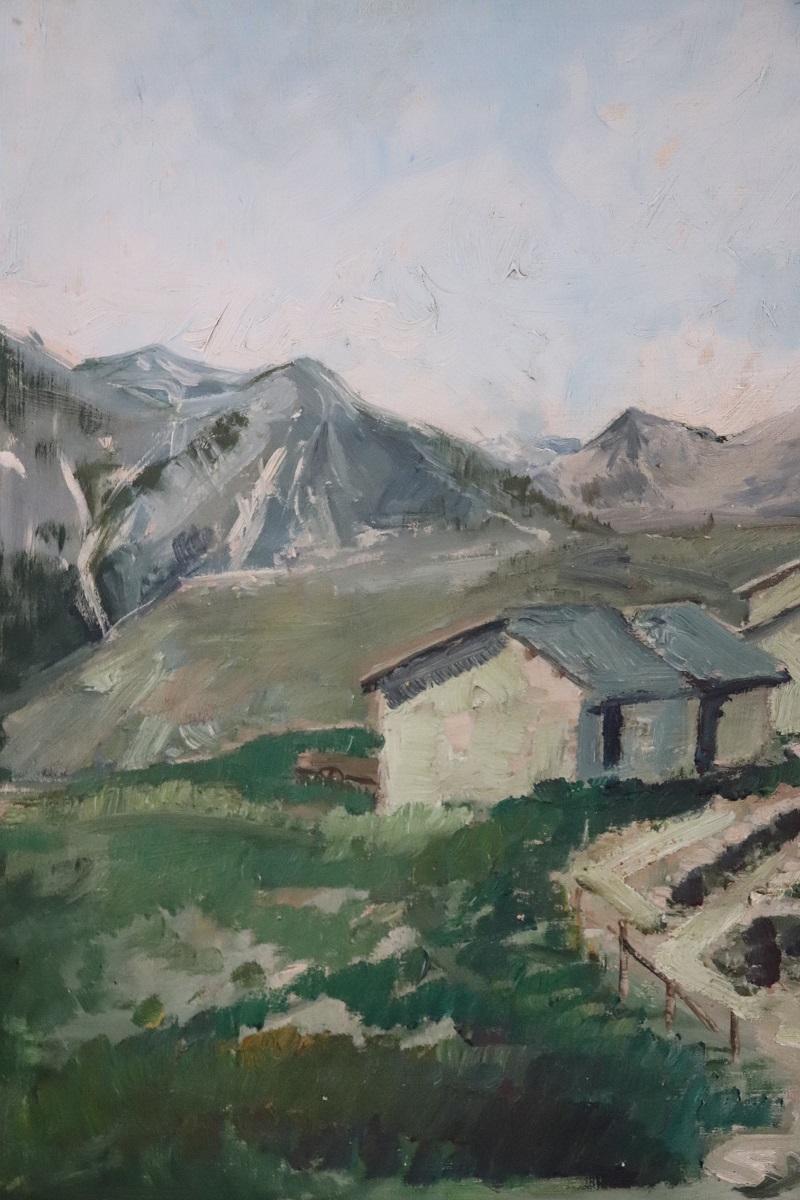 Set di due dipinti a olio su tavola Paesaggi di montagna, firmati 3