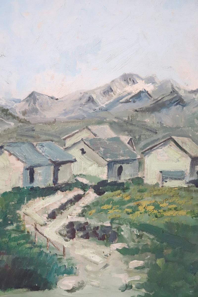 Set di due dipinti a olio su tavola Paesaggi di montagna, firmati 4