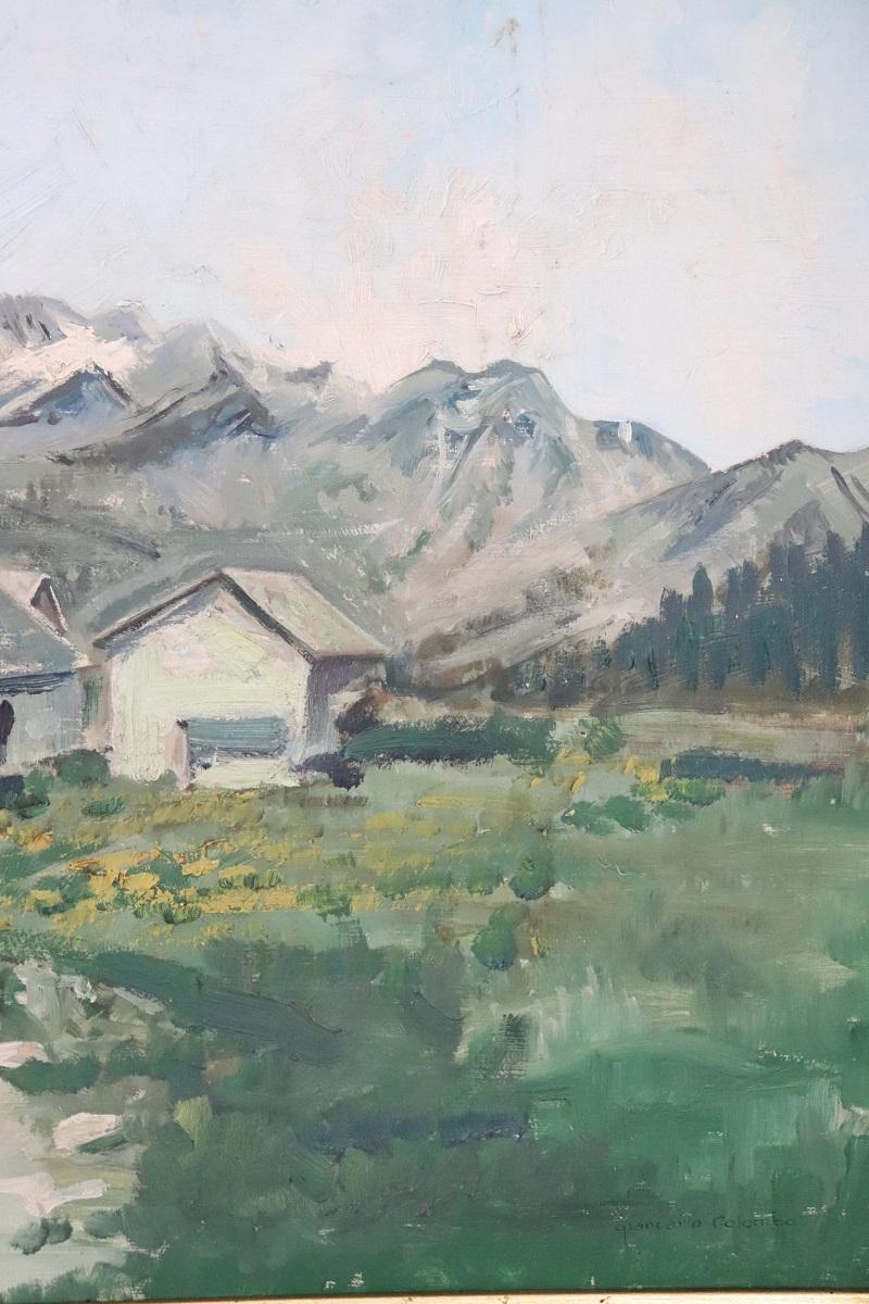 Set di due dipinti a olio su tavola Paesaggi di montagna, firmati 5