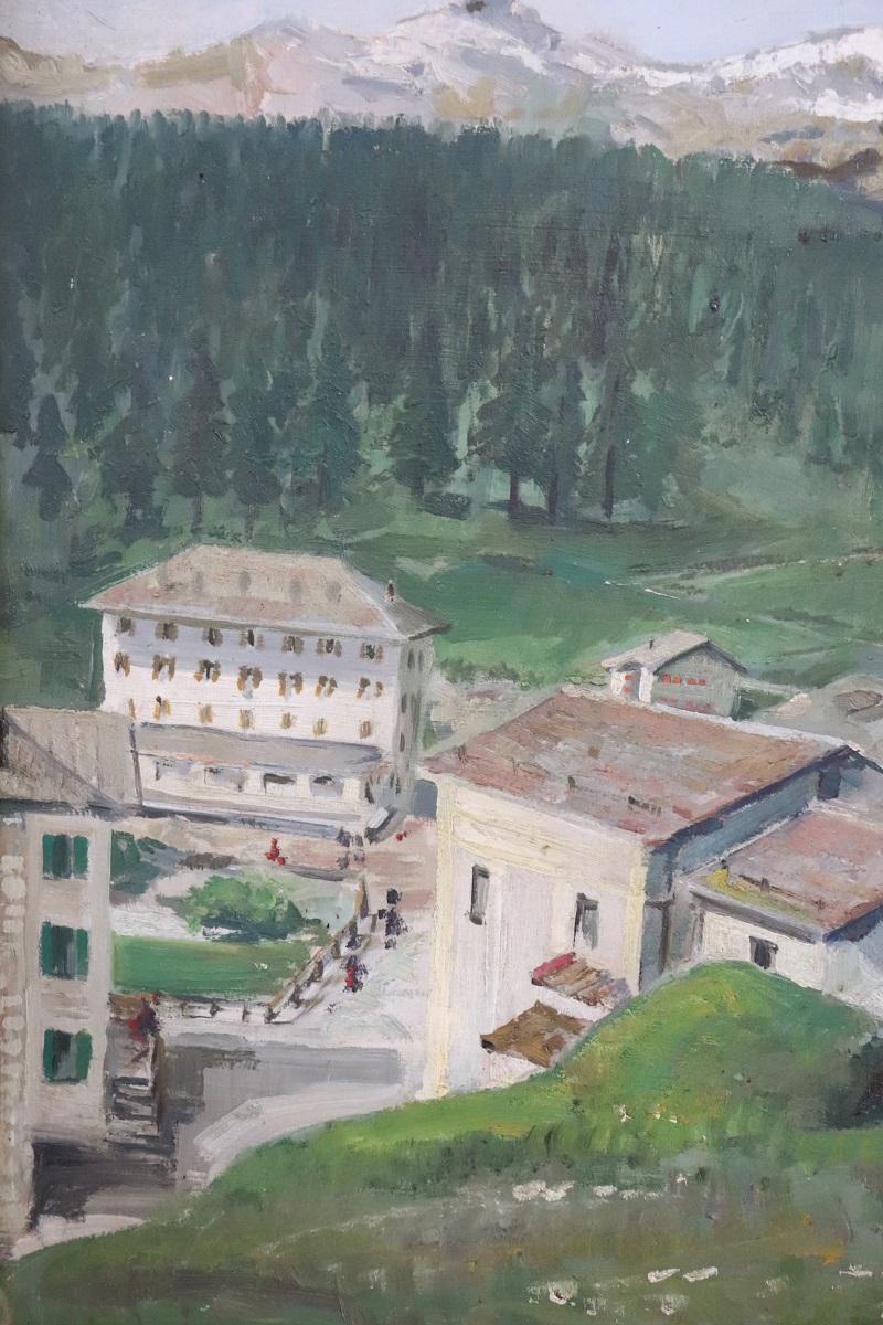 A olio Set di due dipinti a olio su tavola Paesaggi di montagna, firmati