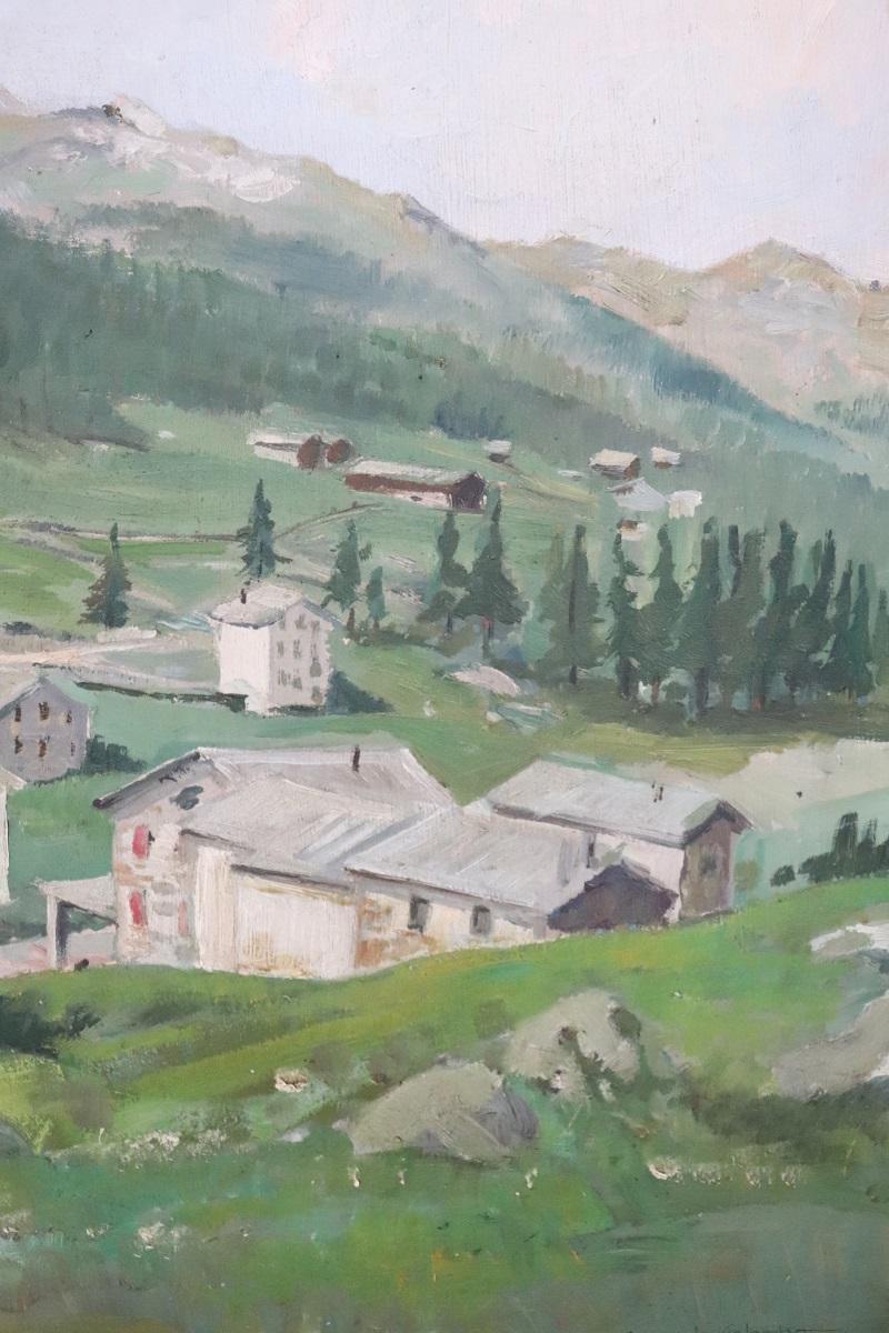 XX secolo Set di due dipinti a olio su tavola Paesaggi di montagna, firmati