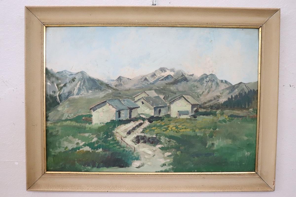 Set di due dipinti a olio su tavola Paesaggi di montagna, firmati 1