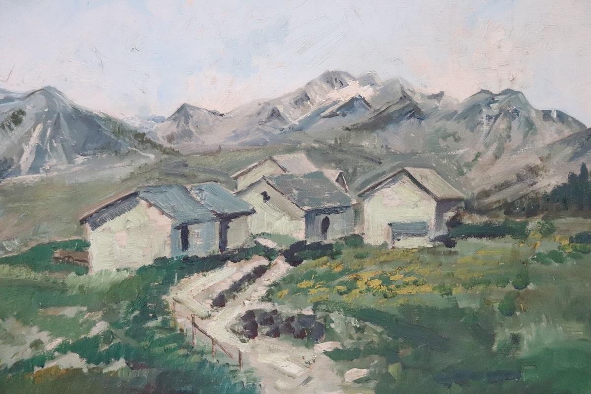 Set di due dipinti a olio su tavola Paesaggi di montagna, firmati 2