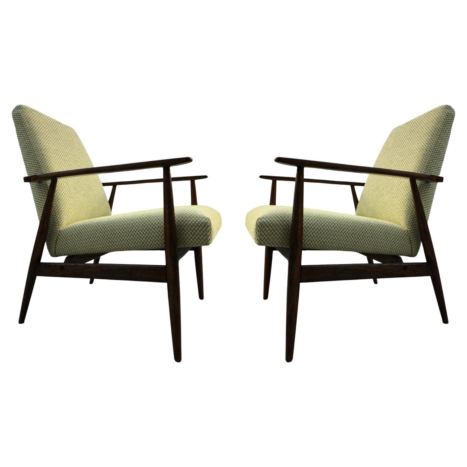 Set of Two Olive Armchairs by Henryk Lis, Europe, 1960s For Sale