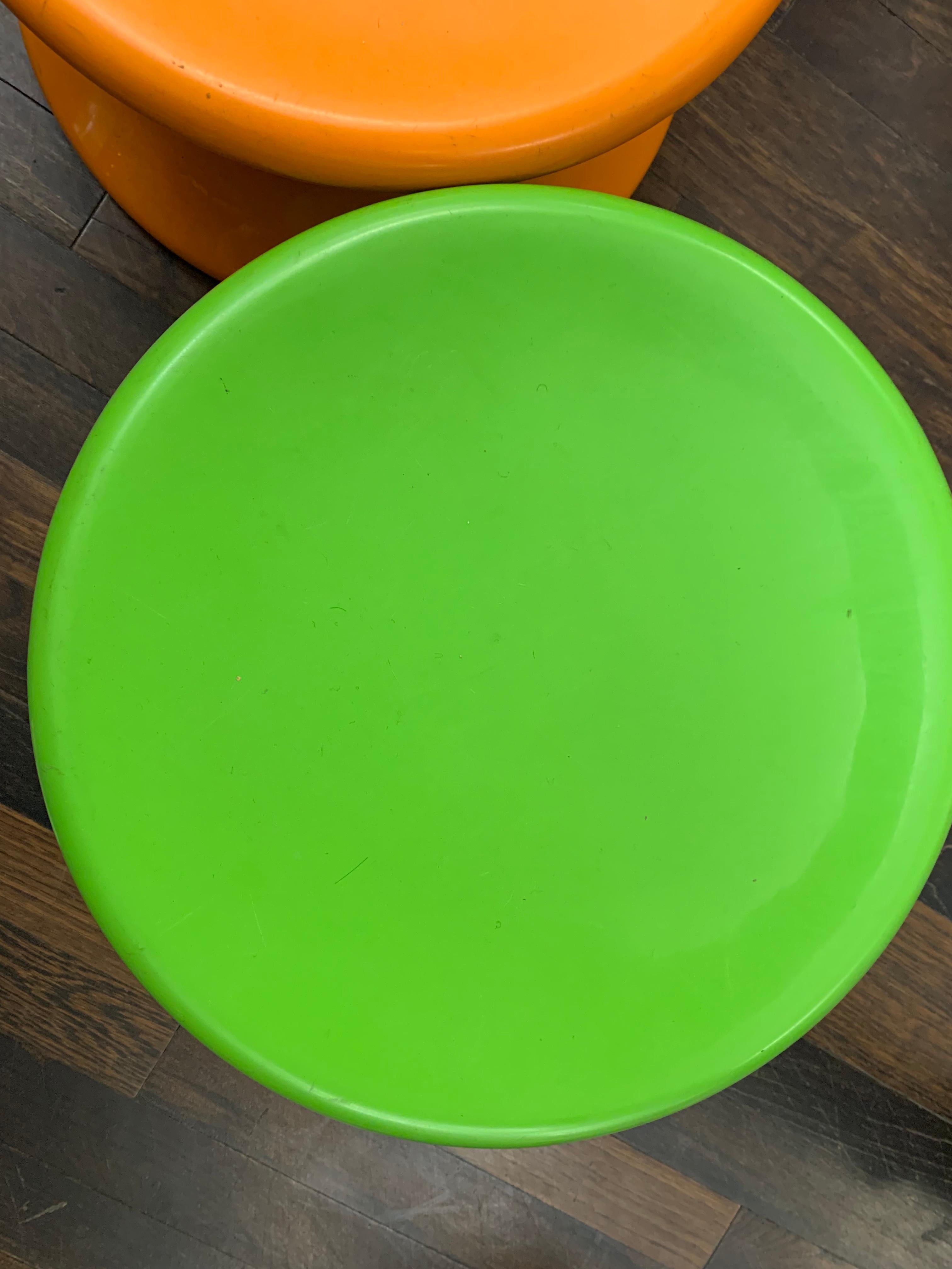Finnish Set of Two Orange and Green Mushroom Designed by Eero Aarnio