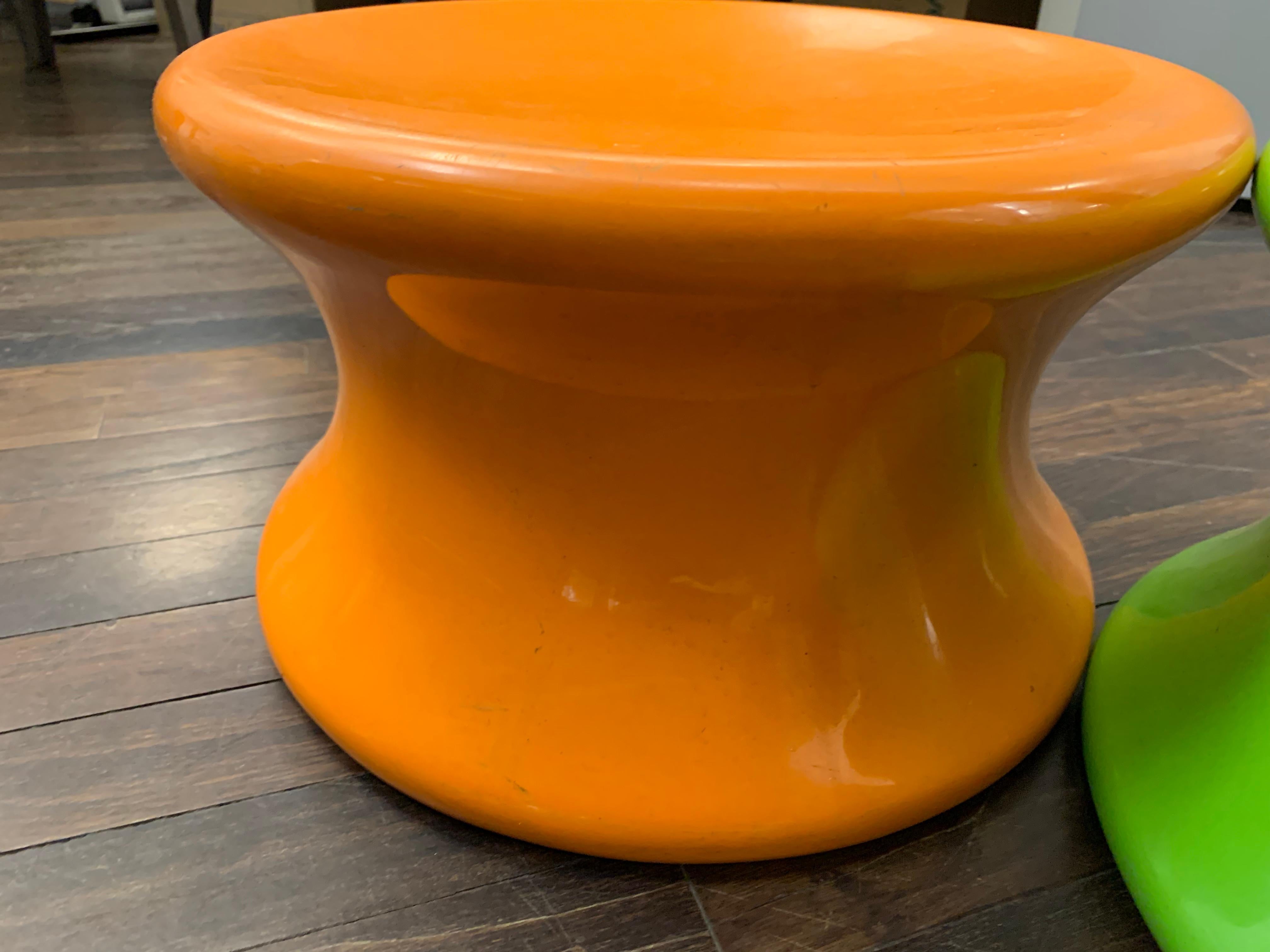 Contemporary Set of Two Orange and Green Mushroom Designed by Eero Aarnio