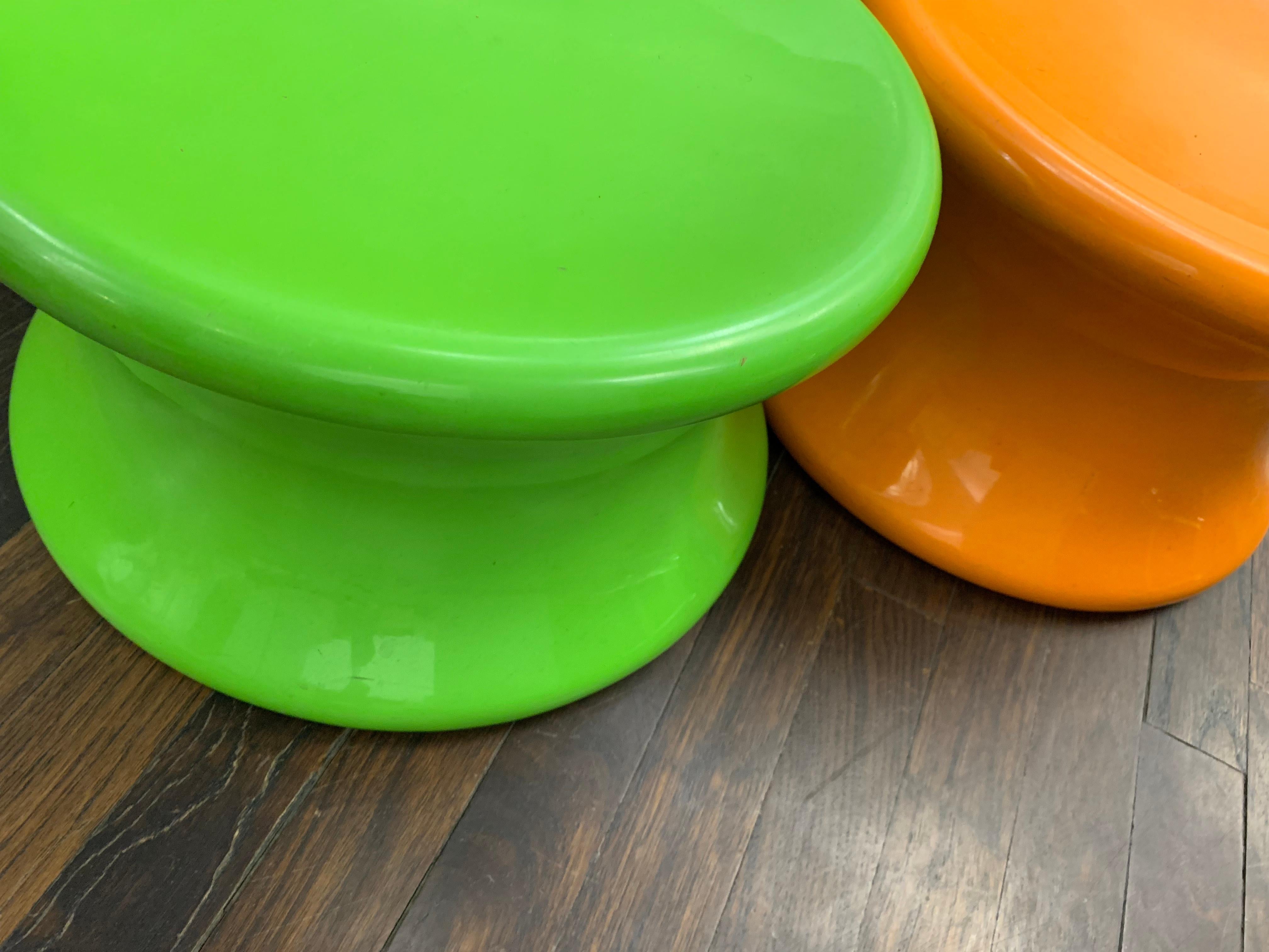 Fiberglass Set of Two Orange and Green Mushroom Designed by Eero Aarnio