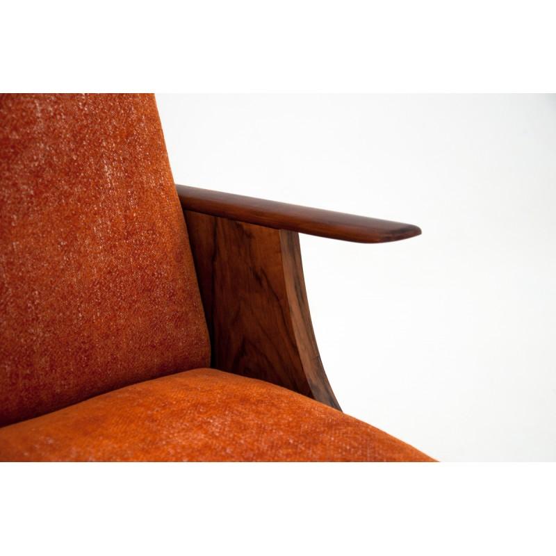 Cotton Set of Two Orange Armchairs in Polish Retro Design, 1950s