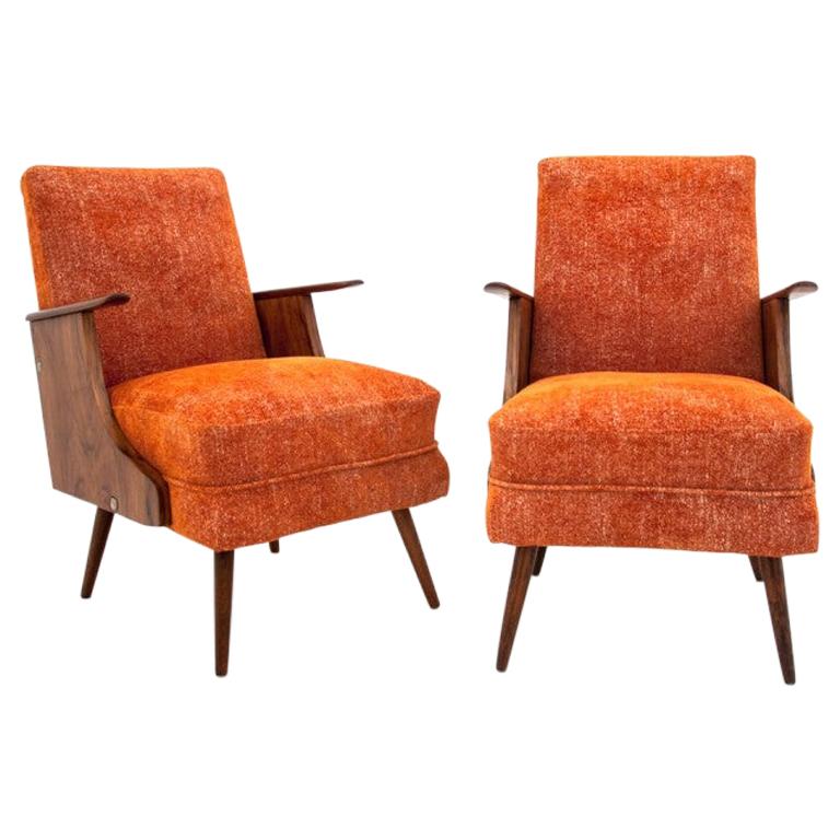 Set of Two Orange Armchairs in Polish Retro Design, 1950s