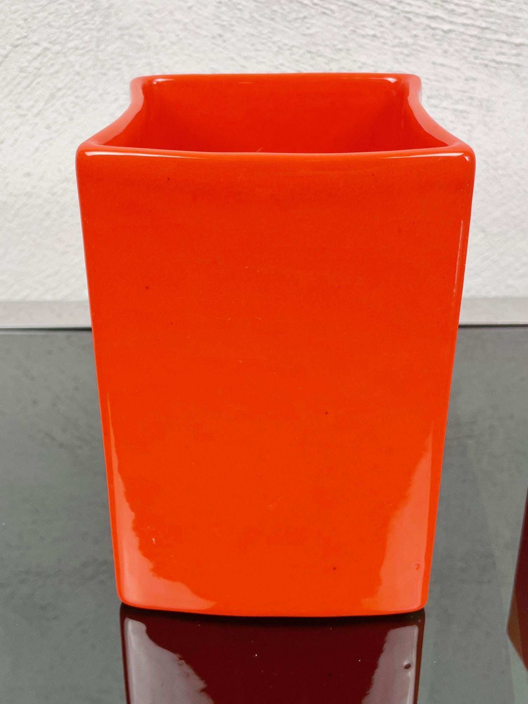 Set of Two Orange Ceramics Vase Franco Bettonica for Gabbianelli, Italy, 1970s For Sale 4