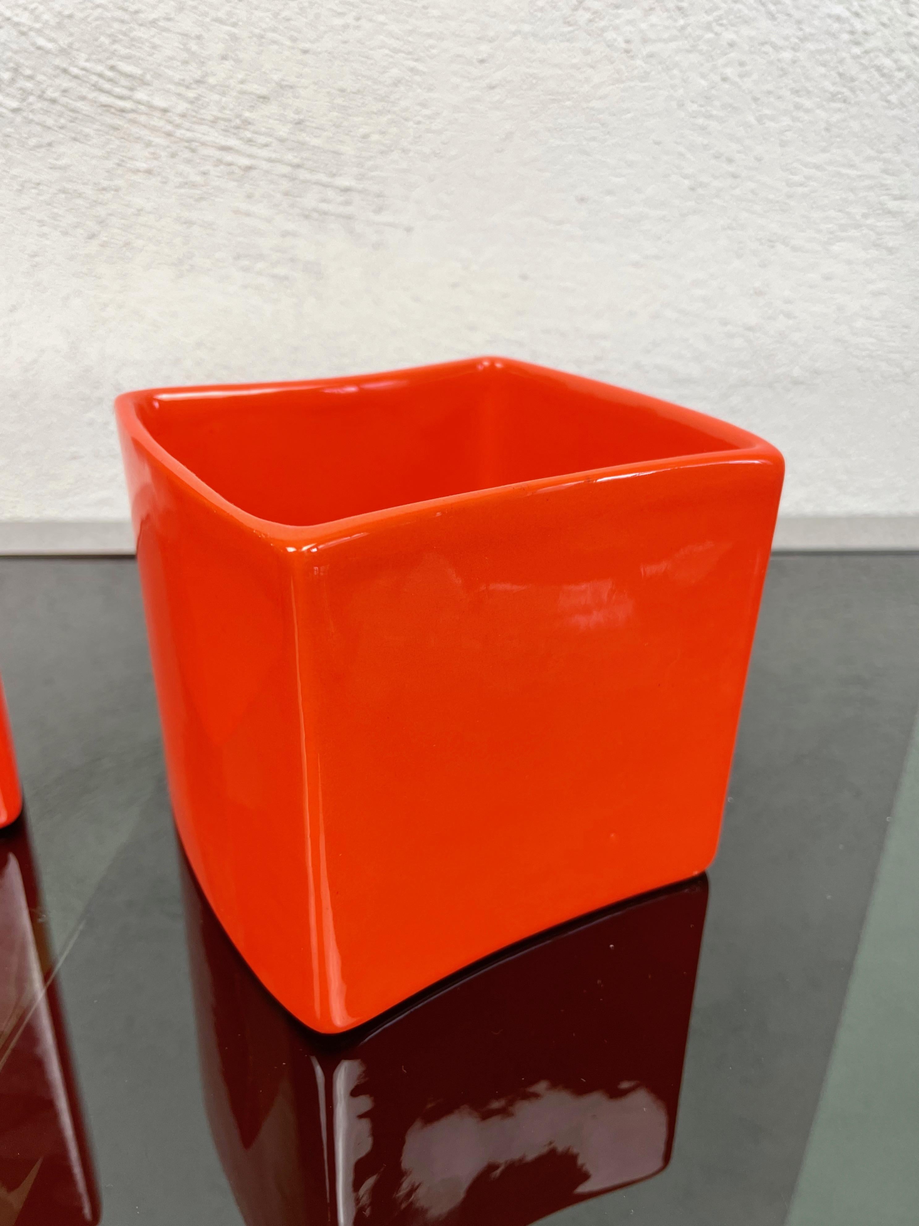 Ensemble de deux vases en céramique orange Franco Bettonica pour Gabbianelli, Italie, 1970 en vente 4