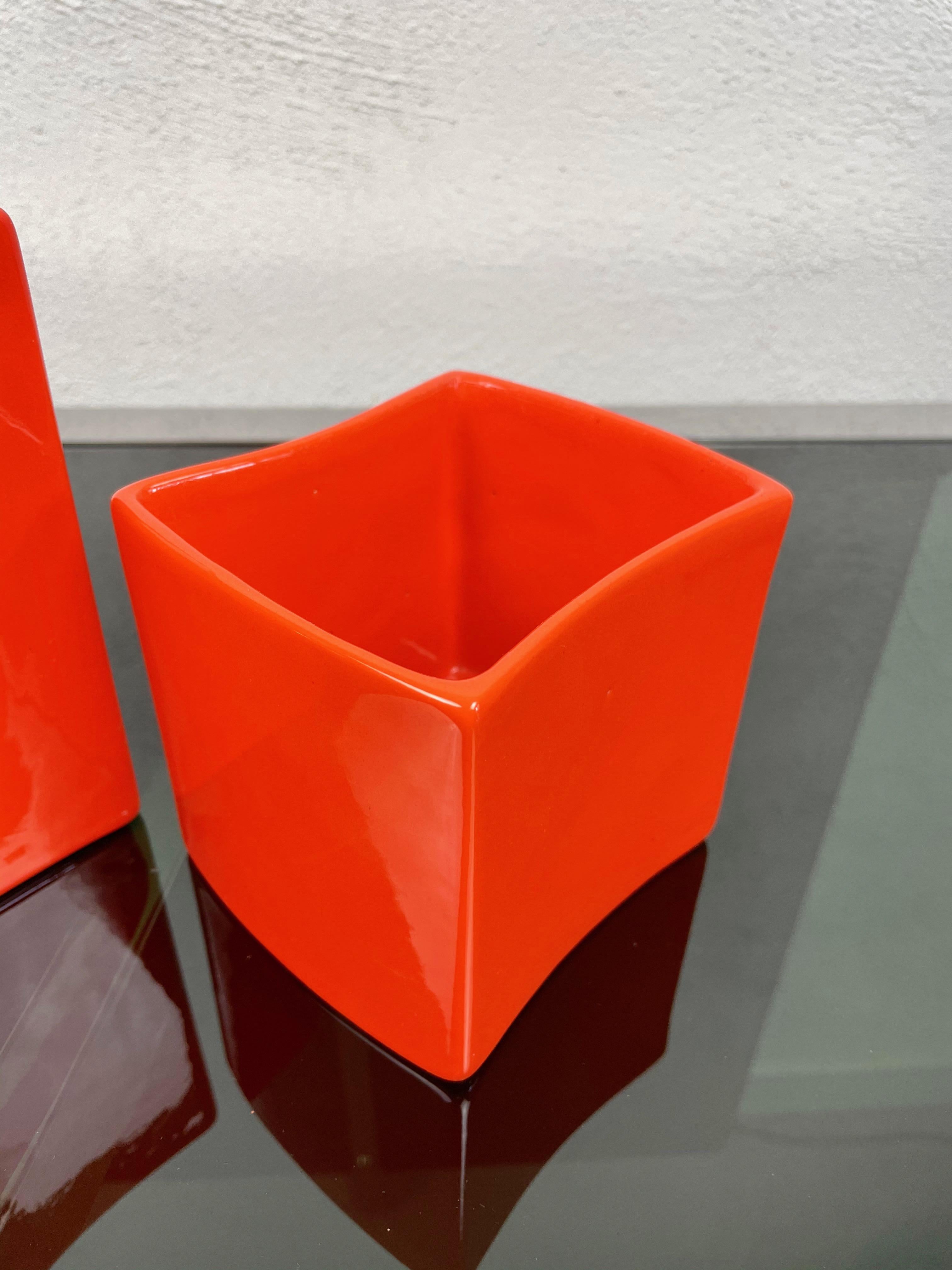 Set aus zwei orangefarbenen Keramikvasen Franco Bettonica für Gabbianelli, Italien, 1970er Jahre im Angebot 6