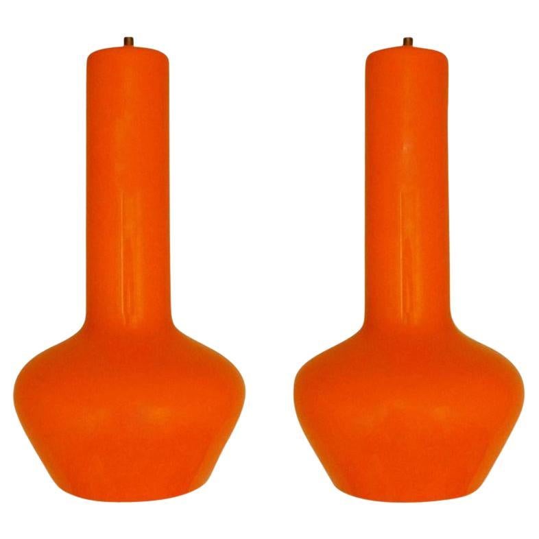 Set aus zwei orangefarbenen Pendelleuchten von Gino Vistosi, Italien, 1960er Jahre