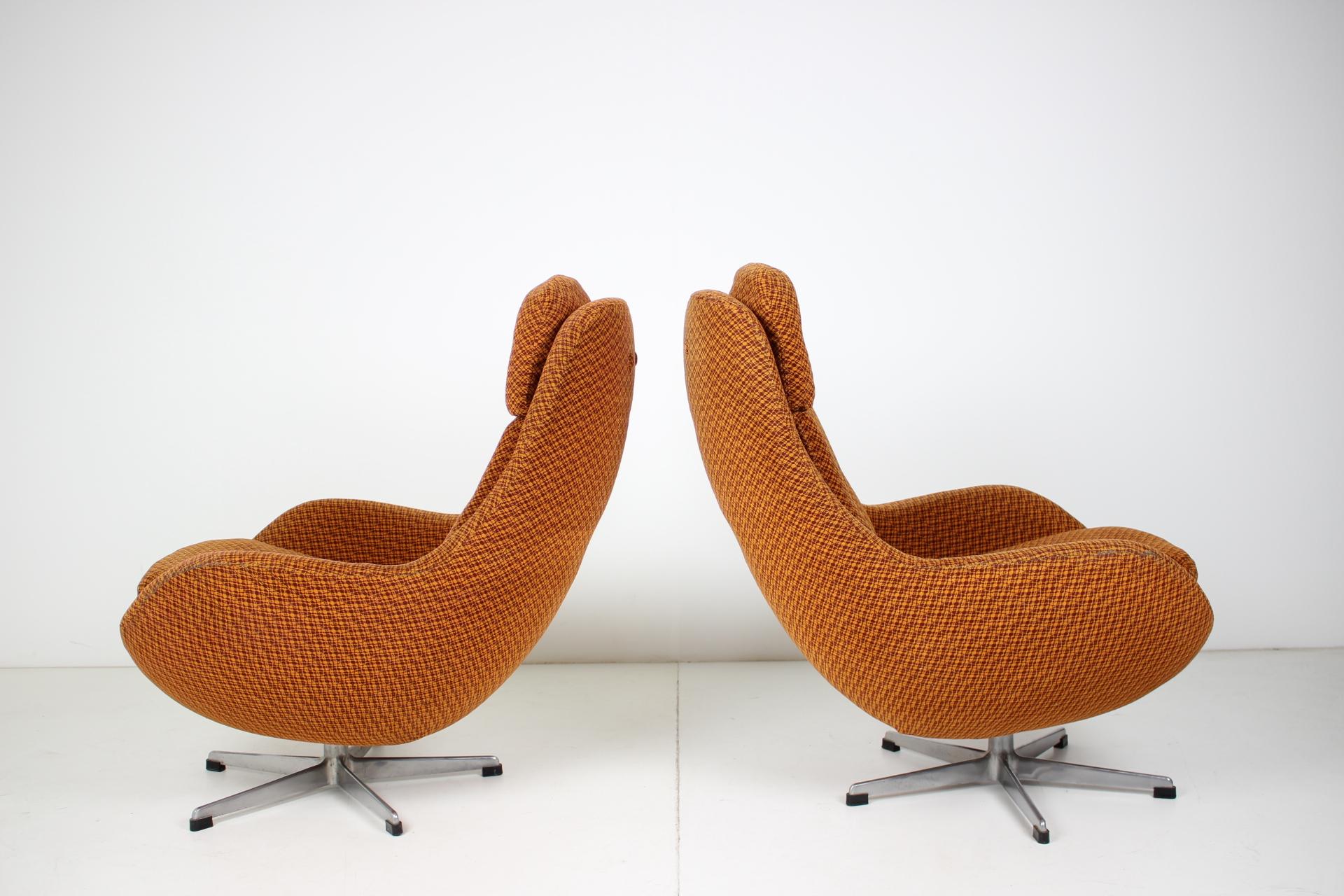 Metal Set of Two Orange Wing Chairs/ Interiér Praha, Czechoslovakia