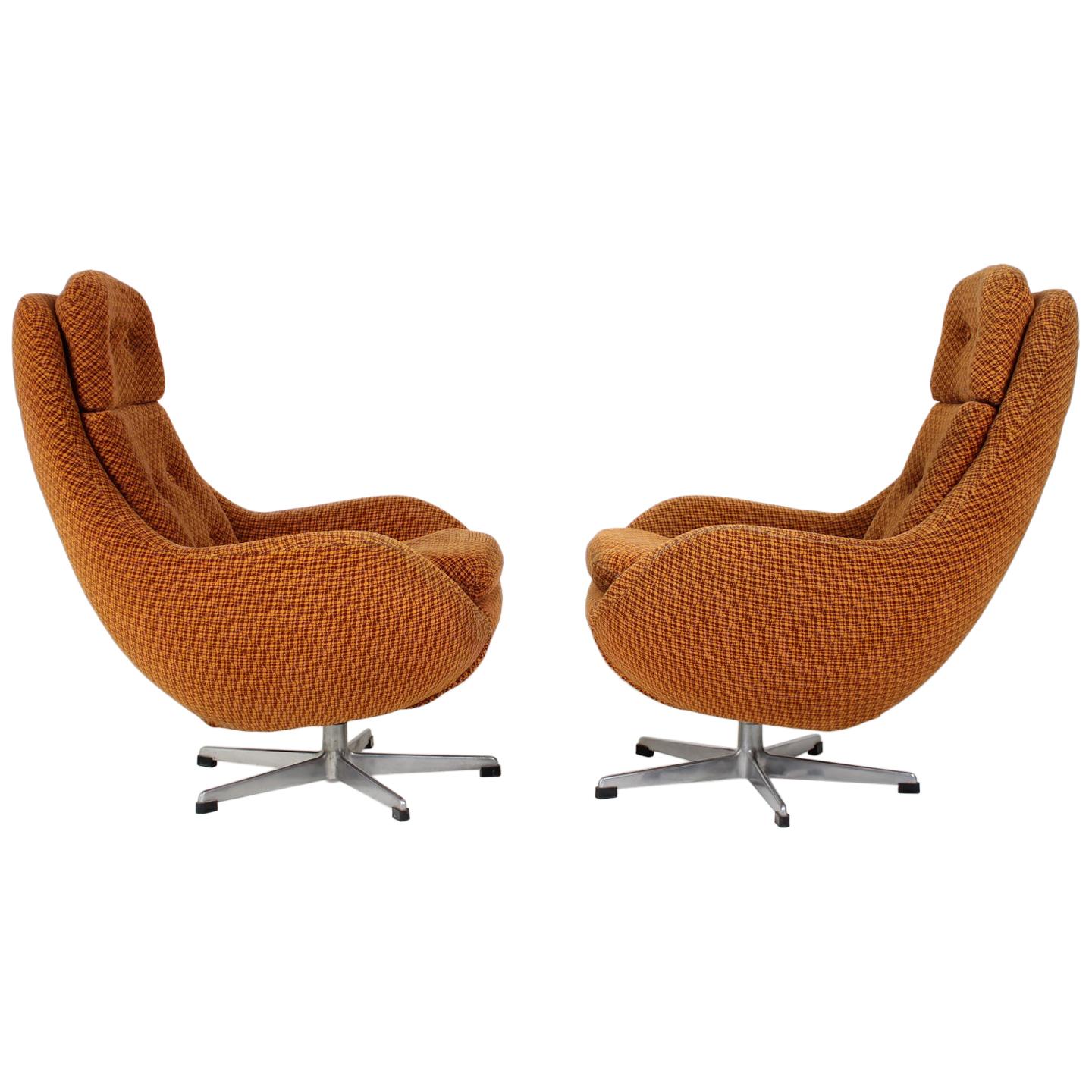 Set of Two Orange Wing Chairs/ Interiér Praha, Czechoslovakia